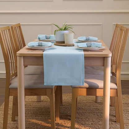Encasa XO Table Runner 13"x104" Long | Cotton Canvas Fabric | Ice Blue Solid Color | Machine Washable & Durable