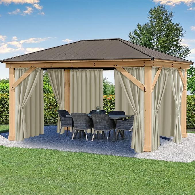 Outdoor Curtains for Patio Waterproof Rod Pocket 6 Pcs 54x95 Inch Taupe | by HolidayIdeas