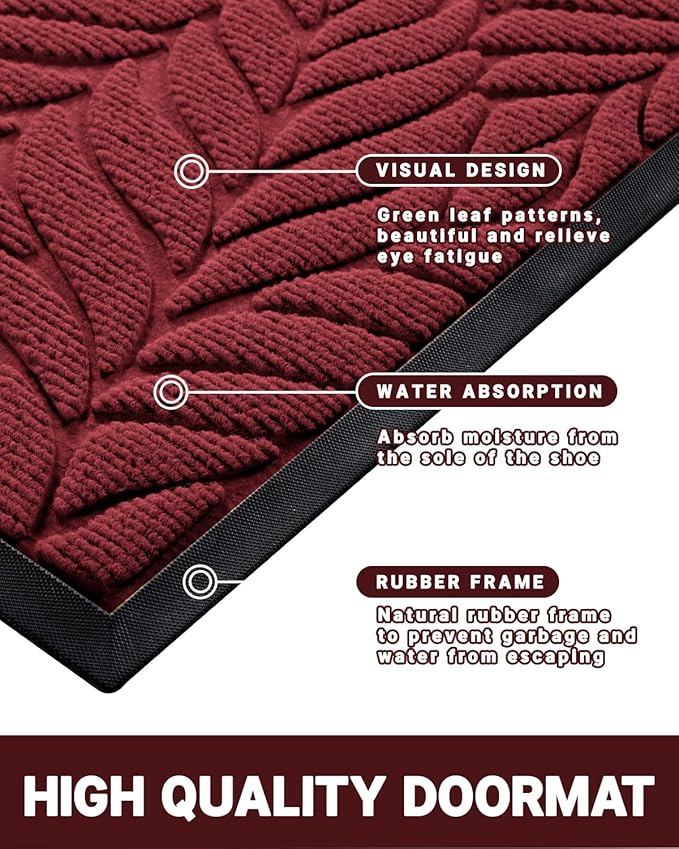 Yimobra Front Door Mat Outdoor Indoor, 29.5x17 All-Season Waterproof Door Mat Outside Entrance, All-Weather Non-Slip Outside Doormat for Garage Patio Entryway, Red