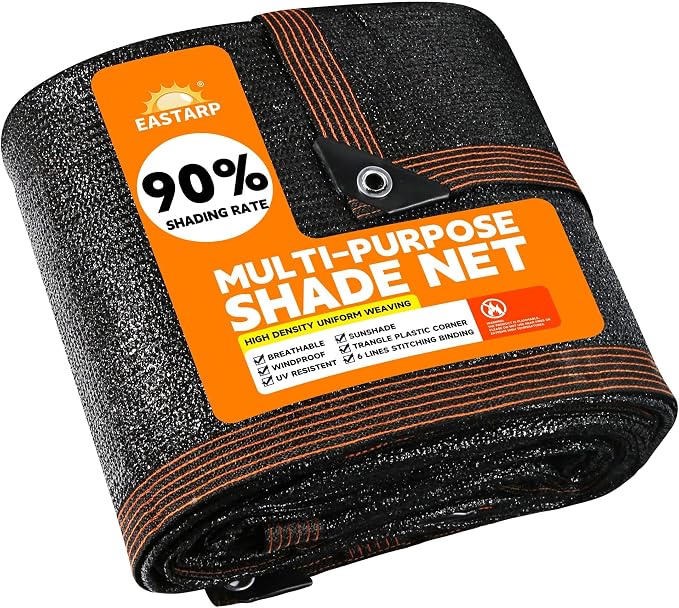 90% Shading Rate 12'x20' Black Shade Cloth, UV Resistant Durable Mesh Tarp by EASTARP