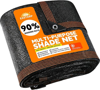 90% Shading Rate 16'x20' Black Shade Cloth, UV Resistant Durable Mesh Tarp by EASTARP