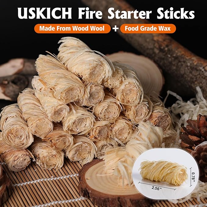 USKICH 150Pcs Fire Starter - Natural Fire Starters for Campfires,Fireplace, Pellet Stove & Wood, Fire Pit, Smoker, BBQ, Chimney, Pizza Oven - Fire Starters for Grill, Charcoal Starter