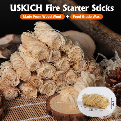 USKICH 150Pcs Fire Starter - Natural Fire Starters for Campfires,Fireplace, Pellet Stove & Wood, Fire Pit, Smoker, BBQ, Chimney, Pizza Oven - Fire Starters for Grill, Charcoal Starter