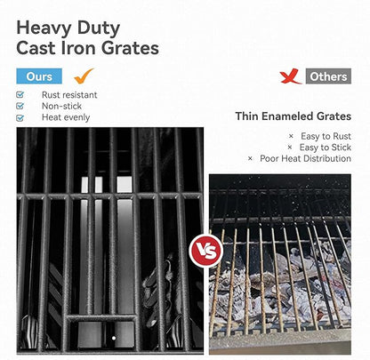 2 in 1 Propane Griddle Grill Combo, 6-Burner Propane Gas BBQ Combo Grill with Porcelain-Enameled Cast Iron Grates & Plate, 42,000 BTU with Side Stove for Outdoor Cooking Camping Patio Backyard