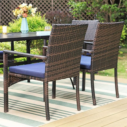 Sophia & William Outdoor 6 Pieces Dining Set with 4 Rattan Chairs, 1 Metal Table and 1 10ft 3 Tier Auto-tilt Umbrella(No Base) Orange Red, Modern Patio Furniture for Poolside, Porch, Patio, Balcony