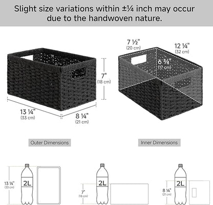 StorageWorks Pantry Baskets, Wicker Storage Baskets for Organizing, Shelves, Pantry Organizers and Storage, Medium, Black, 2-Pack