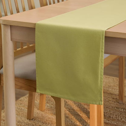 Encasa XO Table Runner 13"x48" Long | Cotton Canvas Fabric | Sage Green Solid Color | Machine Washable & Durable