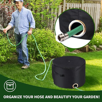 Garden Water Hose Holder Storage Bag Pot，Water Hose Hider，Holds 150 ft Hose ,Bottom With Drain Holes，Patio and Indoor-Black