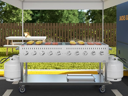 72 in. Commercial Mobile Outdoor Propane Gas Grill, ETL Listed in Stainless-Steel (KM-CGM-72)