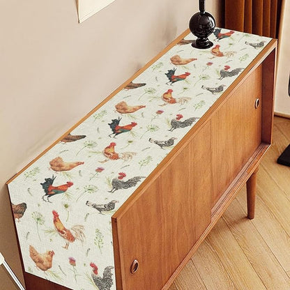 Farmhouse Rooster Table Runner, Rustic Farm Animals Cow Pig Chicken Coffee Table Center Decor for Home Kitchen Dining Patio Holiday Party Indoor Outdoor Table Decorations, 13"x108" Inch
