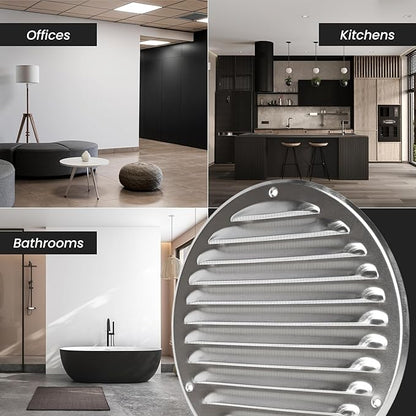 Repa Market 5 Inch (Opening Dimensions) Round Air Vent Cover/White Galvanized Steel Louvered Grill Cover with Mesh Screen/Wall or Ceiling Vent/HVAC Register for DIY Home Improvement