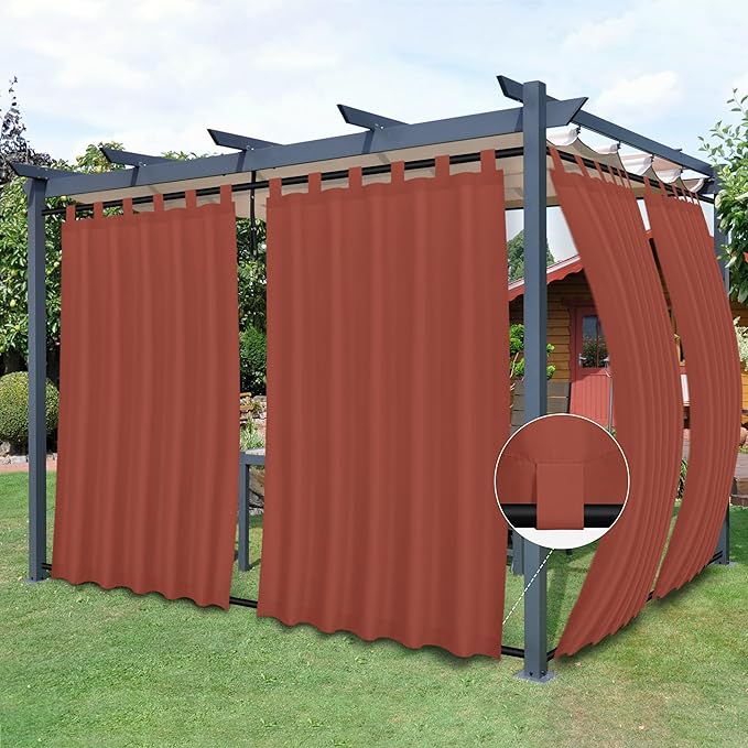 Easy-Going Outdoor Patio Curtains 2 Panels, 54x108 inch, Terra Red | Privacy by Easy-Going
