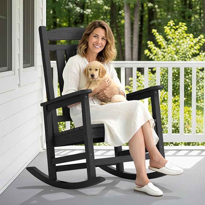 SERWALL Rocking Chair Outdoor, Oversized HDPE Patio Rocking Chairs, Porch Rocker - Image 2
