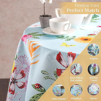Maison d' Hermine Table Cloth Round Table 100% Cotton 69 Inches Tablecloth Reusable Decorative for Dining Room, Farmhouse, Home, Party, Festive & Wedding Spring Summer - Jardin D'Ete - Mint