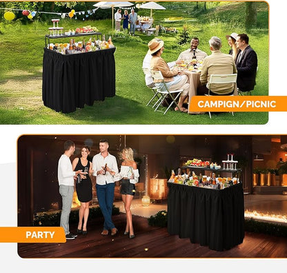 VINGLI Portable Cooler Table with Extra Storage Shelf, Alloy Steel, Black, Picetable Model