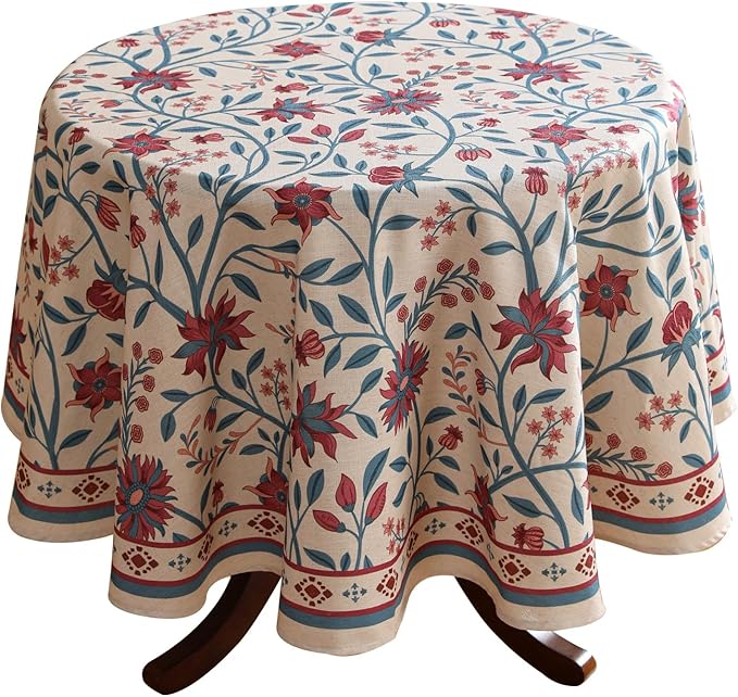 Designer Linen Floral Small Round Tablecloth,Vintage William Morris Wrinkle Resistant Table Cloth,Decor Table Cover for Kitchen,Dining,Thanksgiving,Christmas,Diameter 55"-Dorodango B