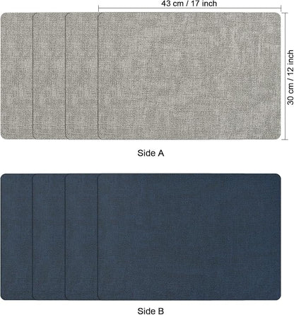 Myir JUN Placemats Dual Sided, Faux Leather Place Mats Indoor Set of 8 for Dining Table Non-Slip Washable Placemat Heat Resistant Outdoor Table Mats (Set of 8, Gray Blue)