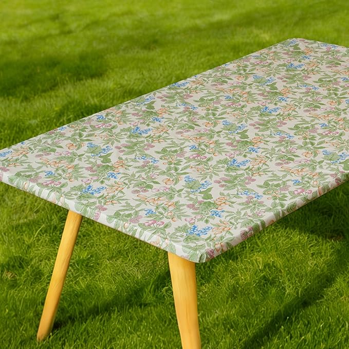 Rectangle Picnic Table Cloth, Elastic Waterproof Fitted Vinyl Tablecloths for 8 Foot Tables, Wipeable Flannel Backed Table Covers for Dining, Camping, Outdoor(Mulberry,30"x96")