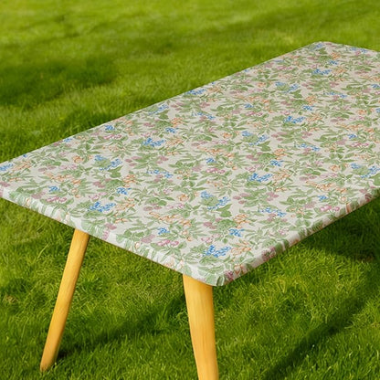 Rectangle Picnic Table Cloth, Elastic Waterproof Fitted Vinyl Tablecloths for 4 Foot Tables, Wipeable Flannel Backed Table Covers for Dining, Camping, Outdoor(Mulberry,24"x48")