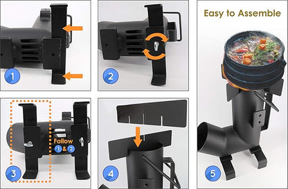 Camping Rocket Stove by StarBlue with FREE Carrying Bag - A Portable Wood Burning Camping Stove with Large Chamber Best for Outdoor Cooking, Camping, Picnic, BBQ, Hunting, Fishing