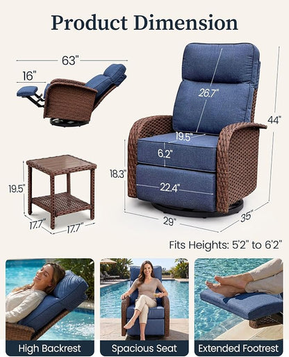 Resort-Grade Outdoor Swivel Recliner, 6.2" Ultra Thick Cushions | Heavy Duty - Image 2
