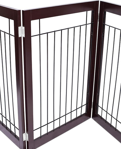 INTERNET'S BEST Dog Gate - Indoor Pet Safety Divider - Portable Free Standing Doggy Barrier for Stairs, Doorways, and Hallways - Tall Puppy Fence - No Drilling Needed - 3 Panel, 30 Inch - Espresso