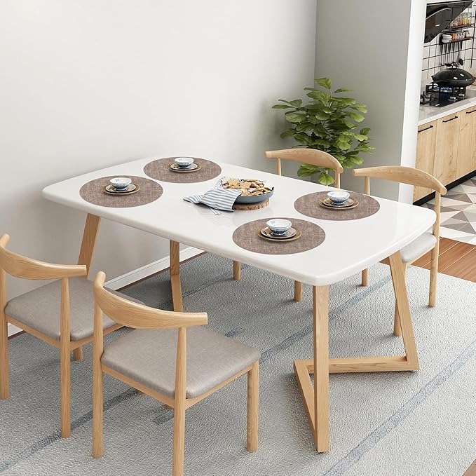 Homaxy Round Faux Leather Placemats and Coasters, Washable Dual-Side Table Mats, Wipeable Heat-Resistant Dining Place Mats for Outdoor and Indoor, Set of 4, Diameter 13 and 3.93 inch, Light Brown