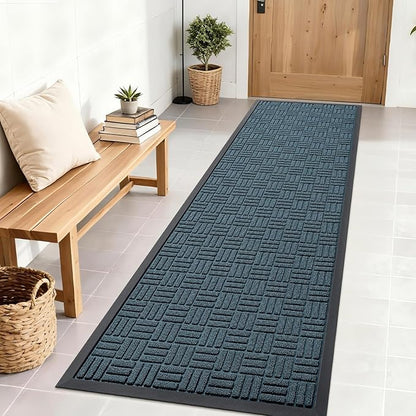OLANLY Front Door Mat Outside Entrance 71x23, Absorbent, Heavy Duty Sturdy Natural Rubber Doormat Indoor Outdoor, Non-Slip, Stain and Fade Resistant, Low Profile Floor Mat for Entryway, Lake Blue