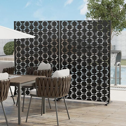 Casaphoria Metal Privacy Screen 72" H x 45" W, 2 Pack Outdoor Freestanding Decorative Divider for Patio & Garden with Stable Base, Black-Brick