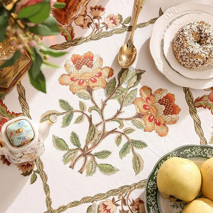 patdrea Designer Linen Rectangle Tablecloth,Vintage French Floral Tablecloths,Wrinkle Free Table Cloth,Decorative Table Cover Cloth for Kitchen,Dining,Tea Party,Home,Christmas,63"*87"