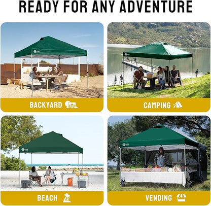 CROWN SHADES 8x8 Pop Up Canopy - Beach Tent with One Push Setup - Easy Outdoor Sun Shade for Events, Parties, Camping - Gazebo with STO-N-Go Cover Bag, Silver Coated Top, Forest Green