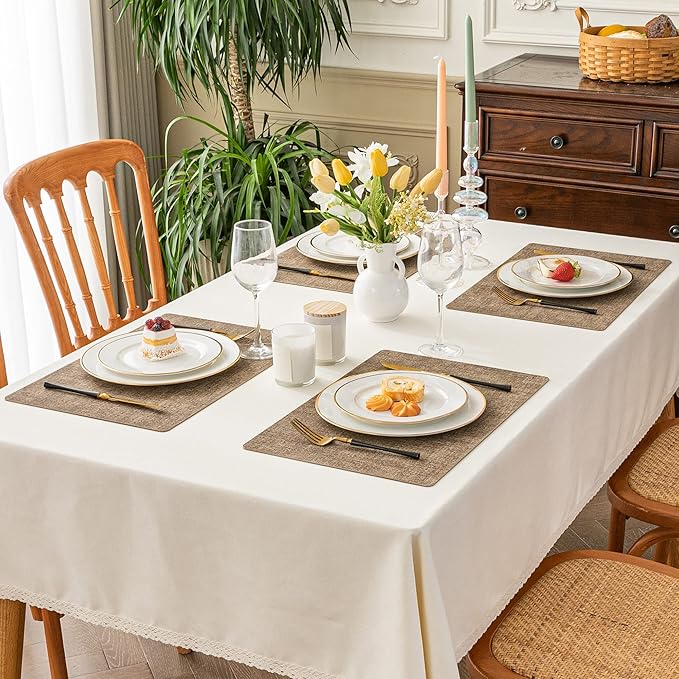 Romanstile Vinyl Placemats Set of 6-12 X 17 Inch - Heat Resistant Place Mats 100% Waterproof Oilproof Wipeable Reversible Faux Leather Table Mats for Kitchen, Dining, Party, Outdoor, Coffee