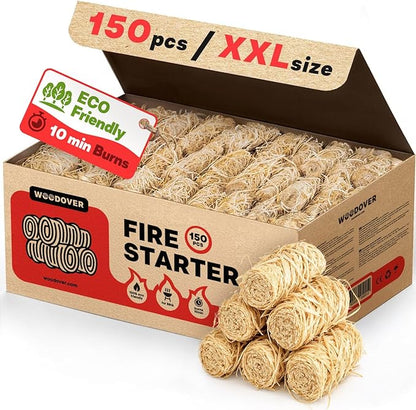 150 pcs Large Fire Starters for Fireplace, Natural Fire Starter for Campfires, for Wood Stove, BBQ, Grill, Pizza Oven, Outdoor Fire Pit, Chimney Charcoal Starter