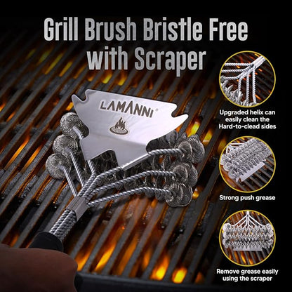 BBQ Grill Brush and Scraper 18” Heavy Duty Stainless Steel Grill Cleaner for Gas, Charcoal & Electric Grills Safe, Rustproof, Bristle-Free BBQ Cleaning Brush