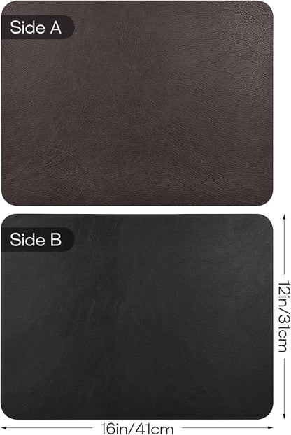 Faux Leather Placemats Set of 6 Table Mats Heat Resistant Reversible Place Mats, Waterproof Wipeable Dining Table Place mats for Home Party Outdoor, 15.8 x 11.8 inches (Choco Brown/Black)