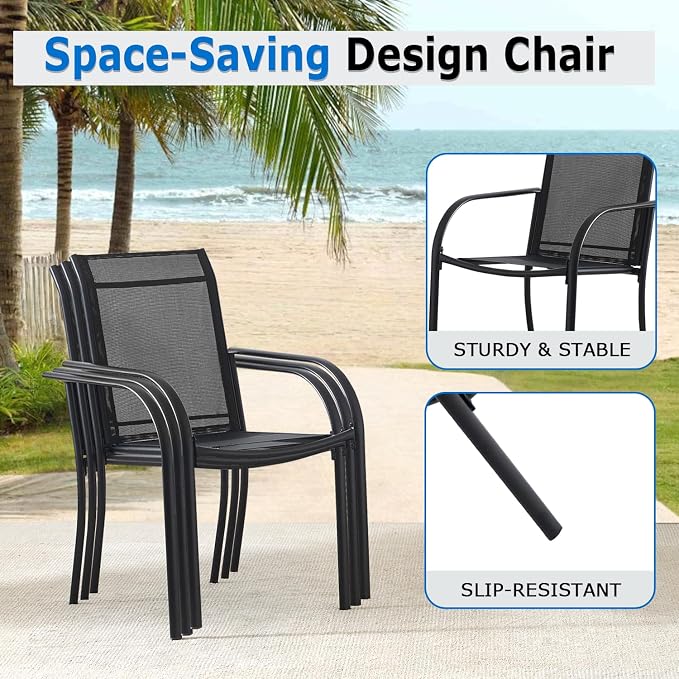Outdoor Dining Chairs Set of 4, Stackable Patio Chair - Image 3