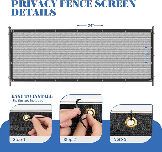 ECOOPTS 4'x9' Privacy Fence Screen Windscreen with Copper Grommets, Fit for Commercial Fence and Residential Garden Outdoor 90% UV Blockage, Cable Zip Ties Included (Gray)