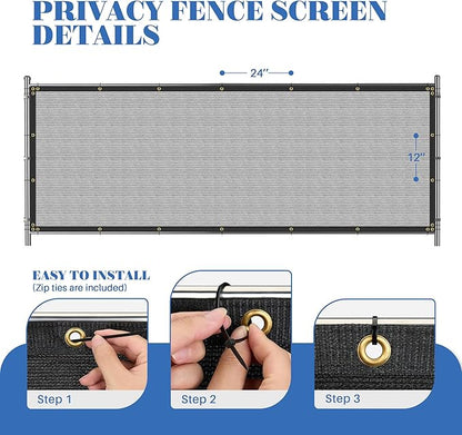 ECOOPTS 8'x29' Privacy Fence Screen Windscreen with Copper Grommets, Fit for Commercial Fence and Residential Garden Outdoor 90% UV Blockage, Cable Zip Ties Included (Gray)