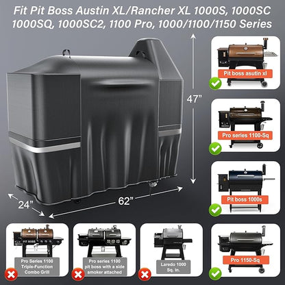 Utheer Grill Cover for Pit Boss Austin XL/Rancher XL, Z Grill 1000, 1100, 1100 Pro, 1000S, 1000SC, 1000Sq, 1000SC2, 1150 1500 Series Wood Pellet Grill, 600D Heavy Duty Waterproof, UV Protection Cover