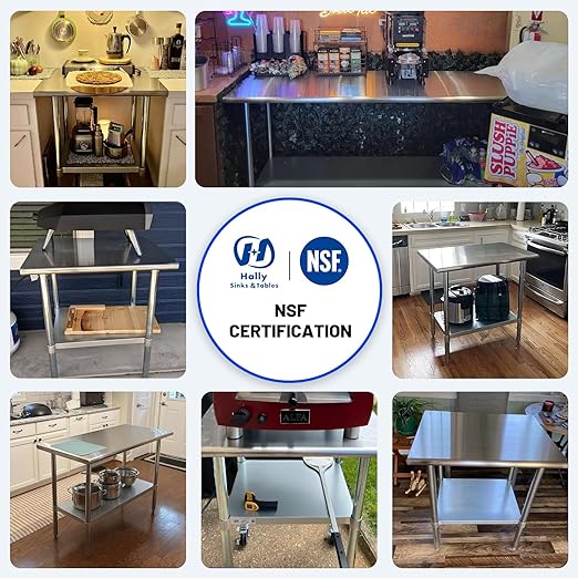 Hally Stainless Steel Table for Prep & Work 18 x 72 Inches, NSF Commercial Heavy Duty Table with Undershelf and Galvanized Legs for Restaurant, Home and Hotel