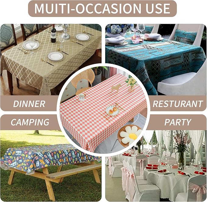 Rectangle Table Cloth,100% Waterproof Tablecloth Oil Proof Spill Proof Vinyl Table Cloth, Wipe Clean Plastic Table Cover for Dining, Camping, Indoor and Outdoor 54" x 120",Pink Checkered