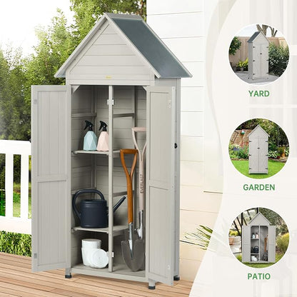 Outdoor Storage Shed with Floor & Adjustable Shelves, Wooden Garden Tool - Image 2