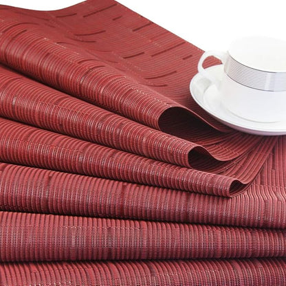 PIGCHCY Placemats,Washable Durable Woven Vinyl Placemats for Dining Table,Heat Resistant Plastic Placemats Set of 6 (18 x 12 inches,Burgundy Red)
