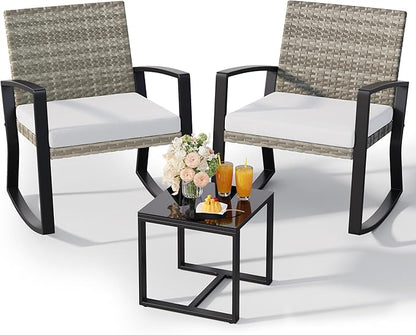 Qsun 3 Pieces Outdoor Patio Furniture Set Rocking Bistro Set, Outdoor Patio by Qsun
