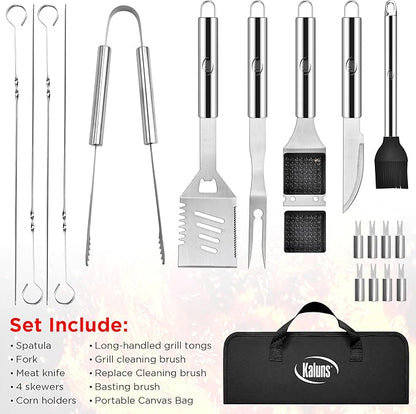 Kaluns Grilling Accessories, Dad Gifts for Christmas Grilling Gifts, Heavy Duty Stainless Steel Grill Set BBQ Grill Accessories for Outdoor Grill with Storage Case and Apron, Best Gifts for Men Dad