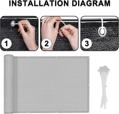 LOVE STORY Balcony Privacy Screen, 3.3'x19.7' Deck Shield Screen Fence Cover,UV Protection and Weather-Resistant,3 FT Height for Deck, Patio, Backyard, Outdoor Pool, Porch, Railing, Gray