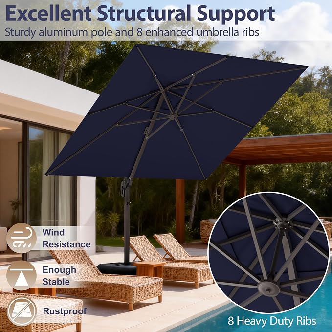 10' X 10' Patio Umbrella Cantilever Outdoor Rectangle Umbrella, Heavy Duty - Image 2