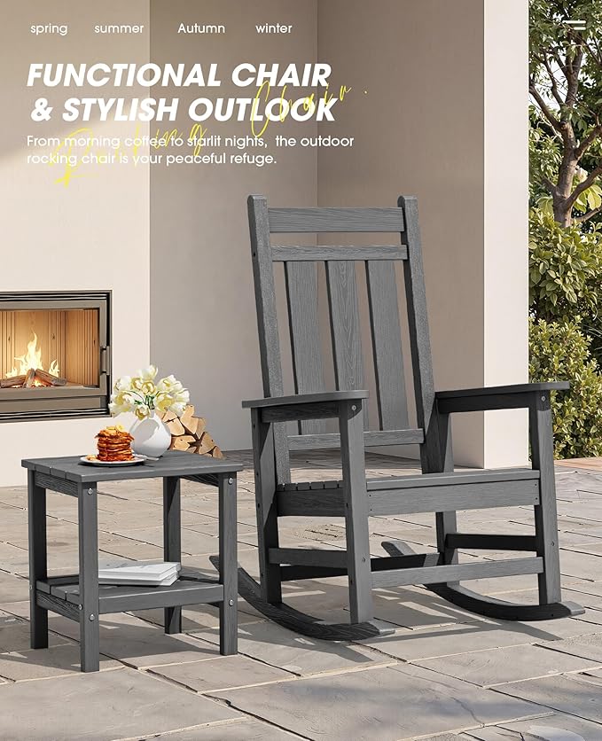 Oversized Outdoor Rocking Chair Set of 4, HDPE Patio Rockers - Image 6