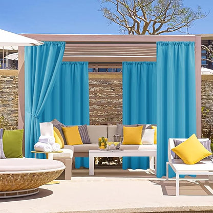 HolidayIdeas Outdoor Patio Curtains Waterproof with Rod Pocket 4 Pcs 54x84 Inch- Protect Privacy & Weatherproof Balcony Outdoor Curtains for Apartments, Gazebo, Pergola, Sliding Glass Door, Teal