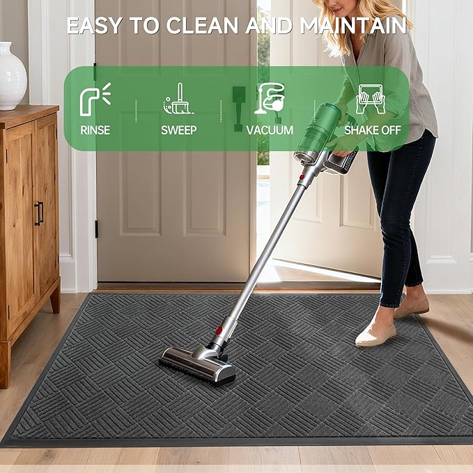 Front Door Mat, Heavy Duty Indoor Outdoor Doormat, 60” x 48” Low Profile Outdoor Mats for Home Entrance, Stain and Fade Resistant Welcome Mat, Ideal for High Traffic Area, Diamond Grey